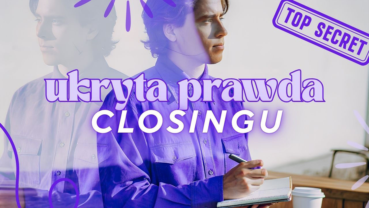 Realistyczna scena przedstawiająca spokojnego closera analizującego rozmowy i pracę sprzedażową w nowoczesnym otoczeniu