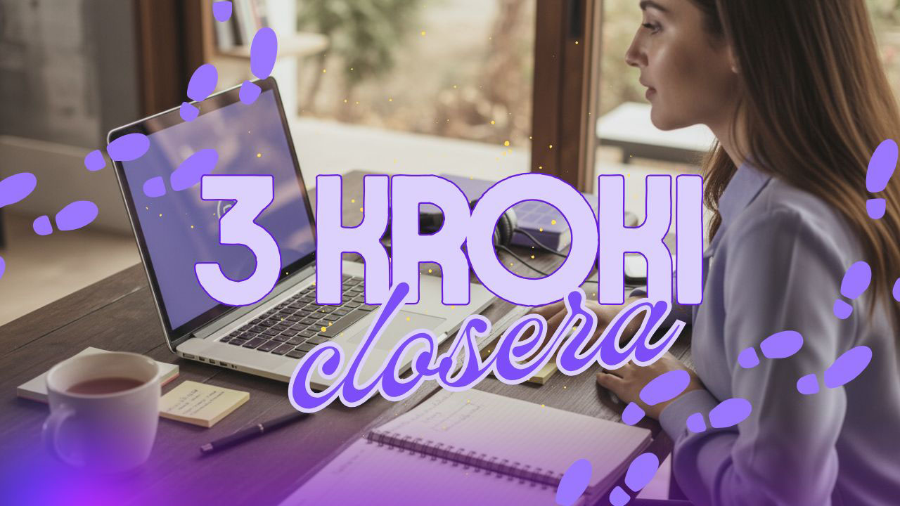 Realistyczna grafika przedstawiająca osobę rozpoczynającą drogę do zawodu closera przy laptopie i notatkach