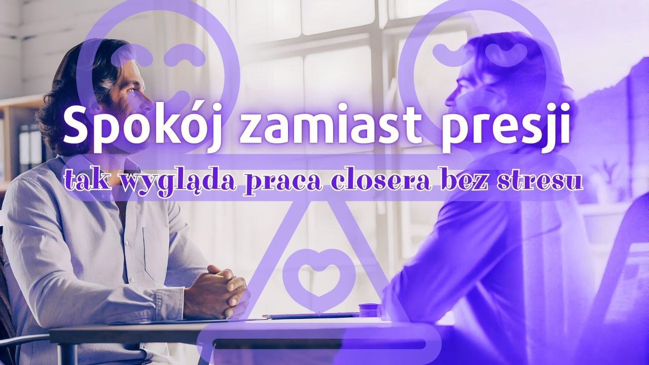 Spokojny closer prowadzący rozmowę sprzedażową w nowoczesnym biurze bez stresu