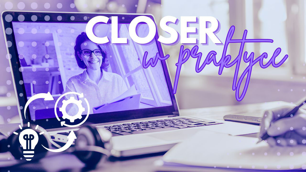 Realistyczna grafika przedstawiająca nowoczesną pracę closera podczas rozmowy z klientem online