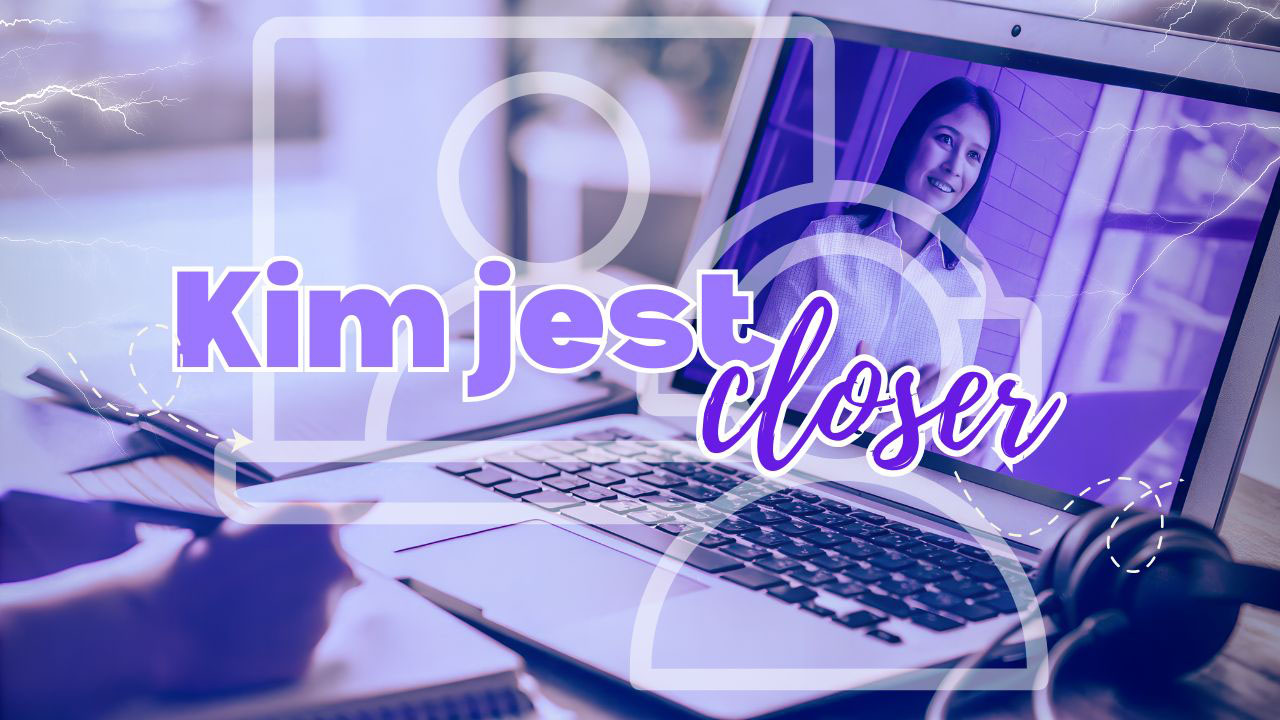 Realistyczna grafika przedstawiająca closera podczas spokojnej rozmowy online z klientem w nowoczesnym środowisku pracy