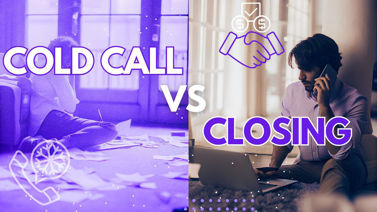 Porównanie pracy cold calling i closing w formie podzielonej sceny