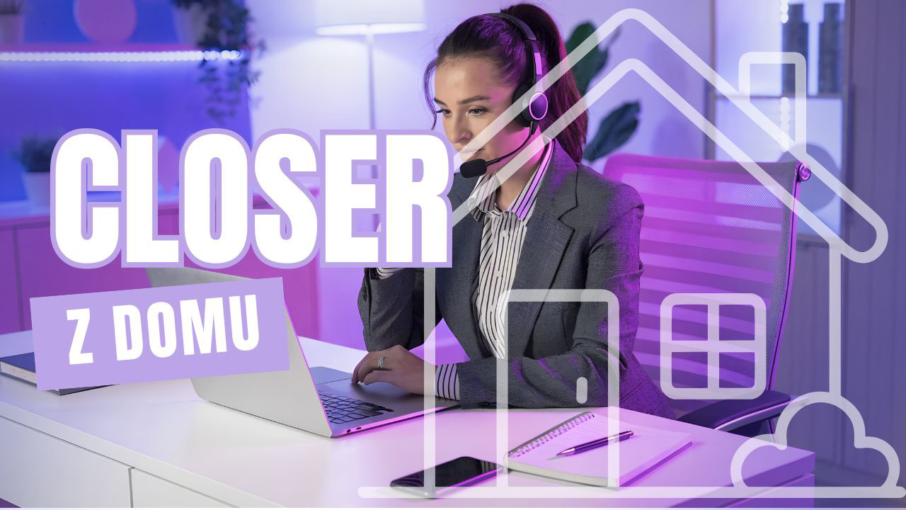 Closer pracujący z domu przy laptopie podczas zdalnej rozmowy sprzedażowej w fioletowym oświetleniu