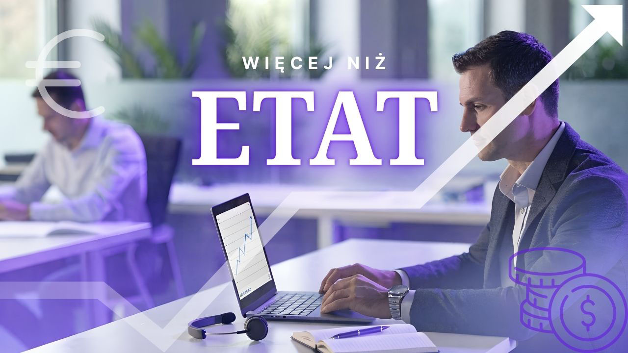 Realistyczna grafika przedstawiająca closera high-ticket analizującego wyniki sprzedaży i prowizję na laptopie