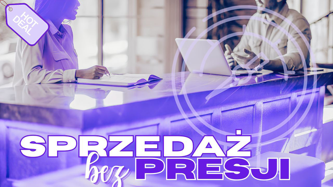 Realistyczna grafika przedstawiająca spokojną rozmowę sprzedażową bez presji między closerem a klientem