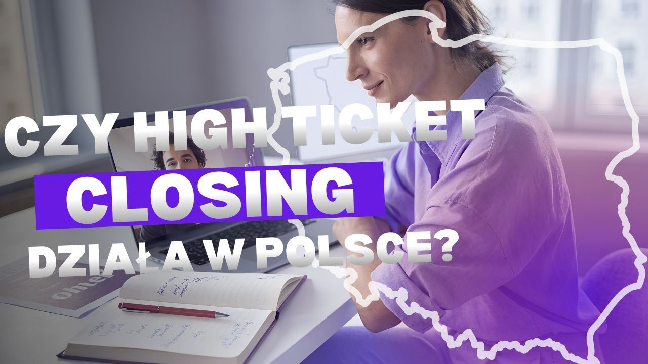 Realistyczna grafika przedstawiająca closera prowadzącego spokojną rozmowę sprzedażową online z klientem biznesowym w Polsce.