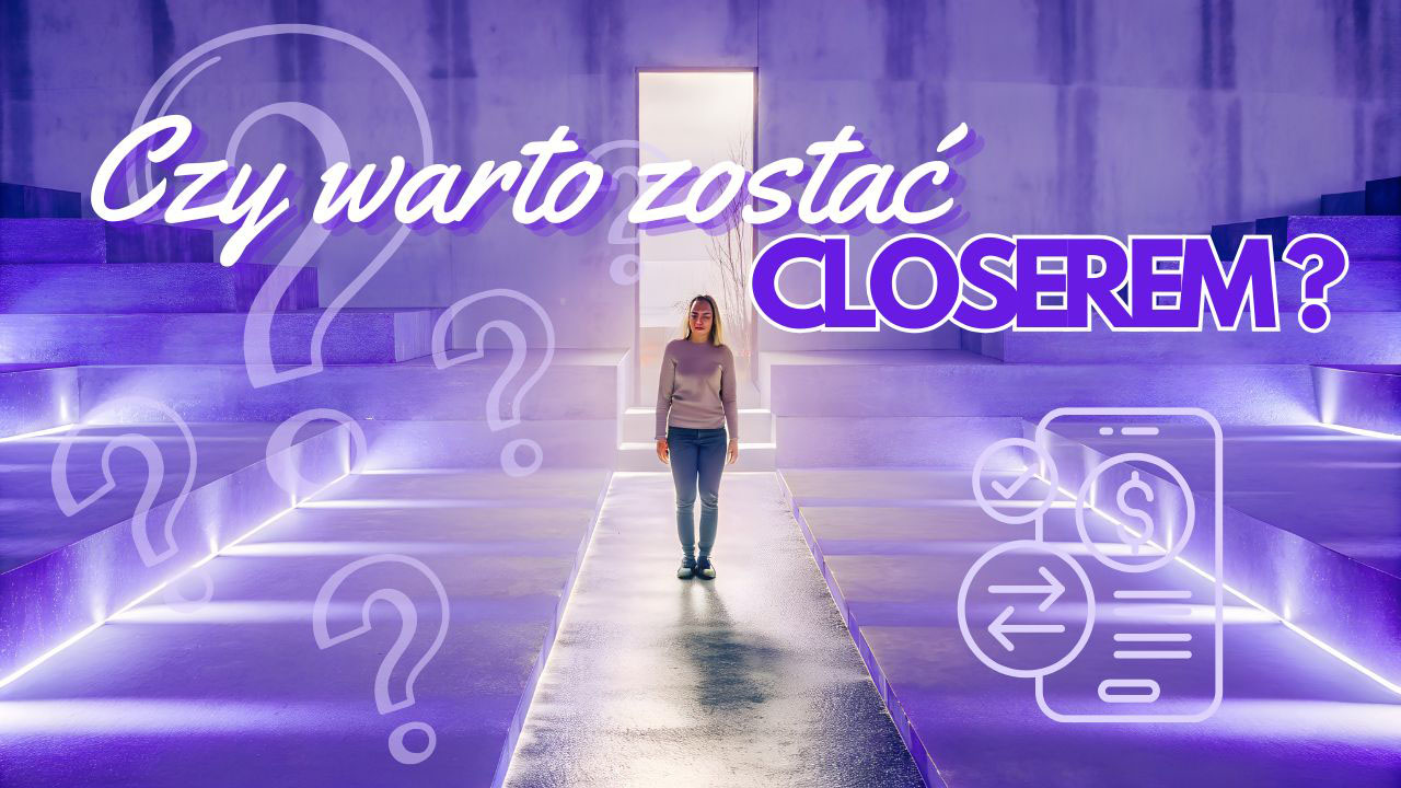 Osoba stojąca w jasnej przestrzeni symbolizująca rozwój, wolność i decyzję o zostaniu closerem