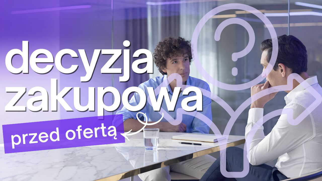 Realistyczna fotografia przedstawiająca closera i klienta podczas diagnostycznego etapu spokojnej rozmowy sprzedażowej. Closer uważnie słucha, natomiast klient analizuje swoje cele, potrzeby oraz oczekiwany rezultat jeszcze przed poznaniem oferty. Profesjonalne oświetlenie oraz subtelne fioletowe i lawendowe akcenty nawiązują do identyfikacji Akademii Closingu. Wolna przestrzeń po lewej stronie umożliwia późniejsze dodanie nagłówka.