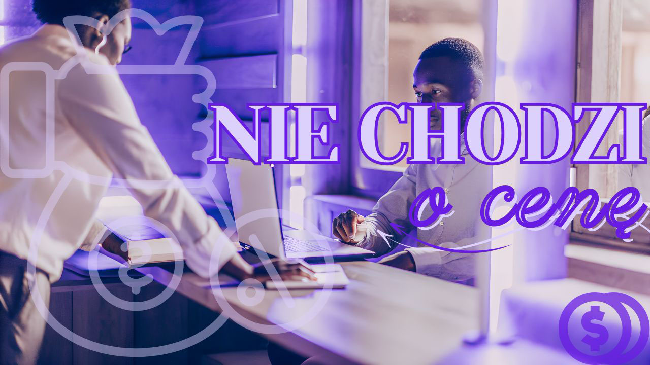 Realistyczna grafika przedstawiająca spokojną rozmowę o wartości oferty, zaufaniu i decyzji klienta