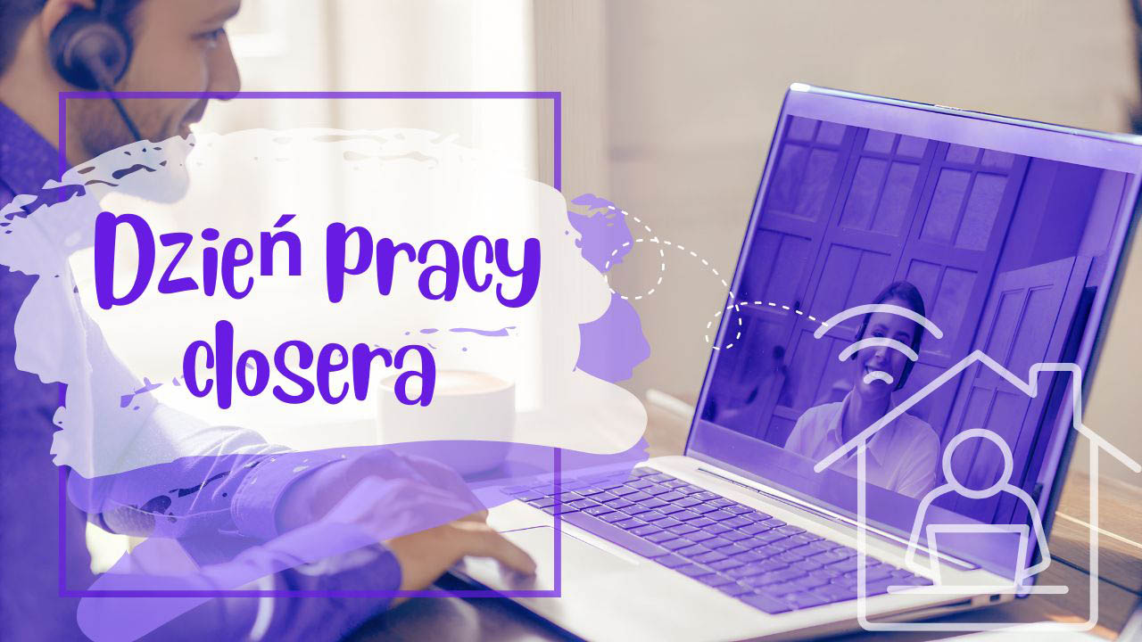 Realistyczna postać closera podczas pracy zdalnej przy laptopie i rozmowie online