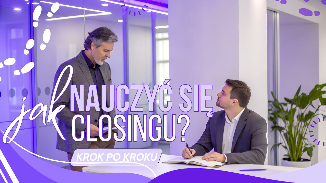 Realistyczna grafika przedstawiająca naukę closingu krok po kroku podczas mentoringu sprzedażowego w nowoczesnym biurze