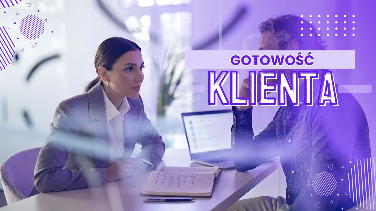 Realistyczna grafika przedstawiająca closera rozmawiającego z klientem i sprawdzającego jego gotowość do zakupu