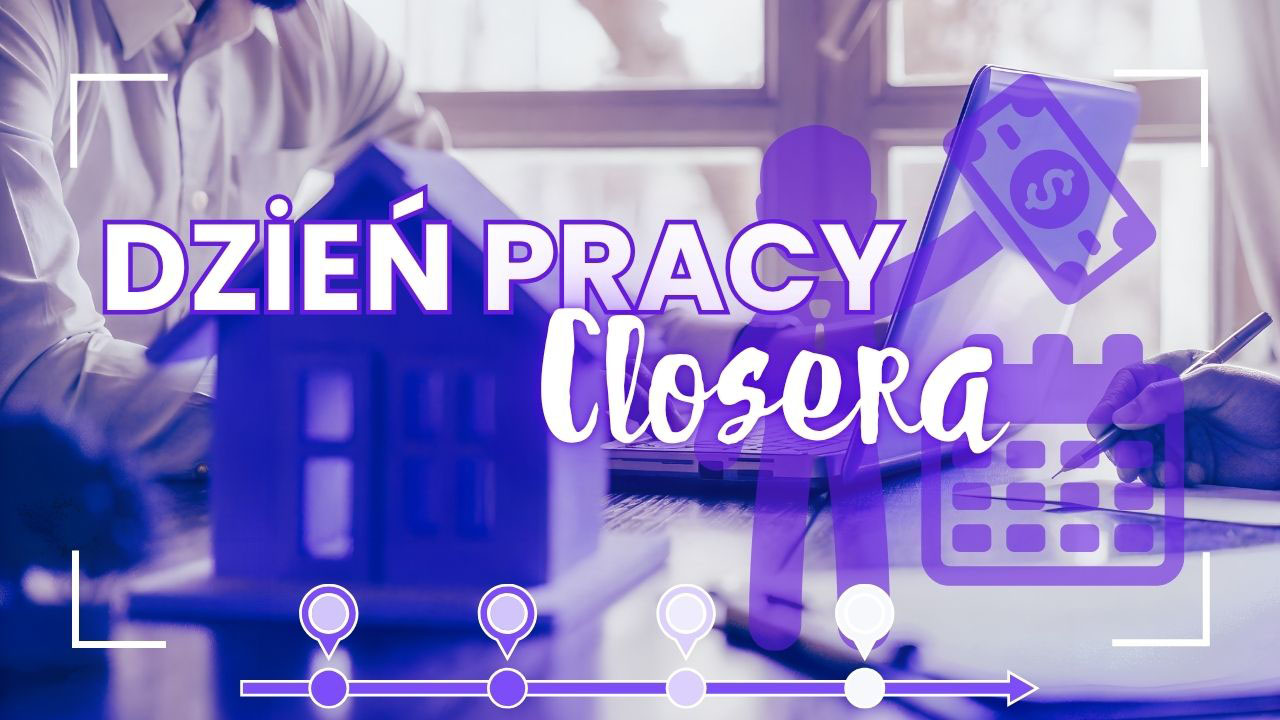 Realistyczna grafika przedstawiająca closera podczas codziennej pracy online przy laptopie i rozmowach z klientami