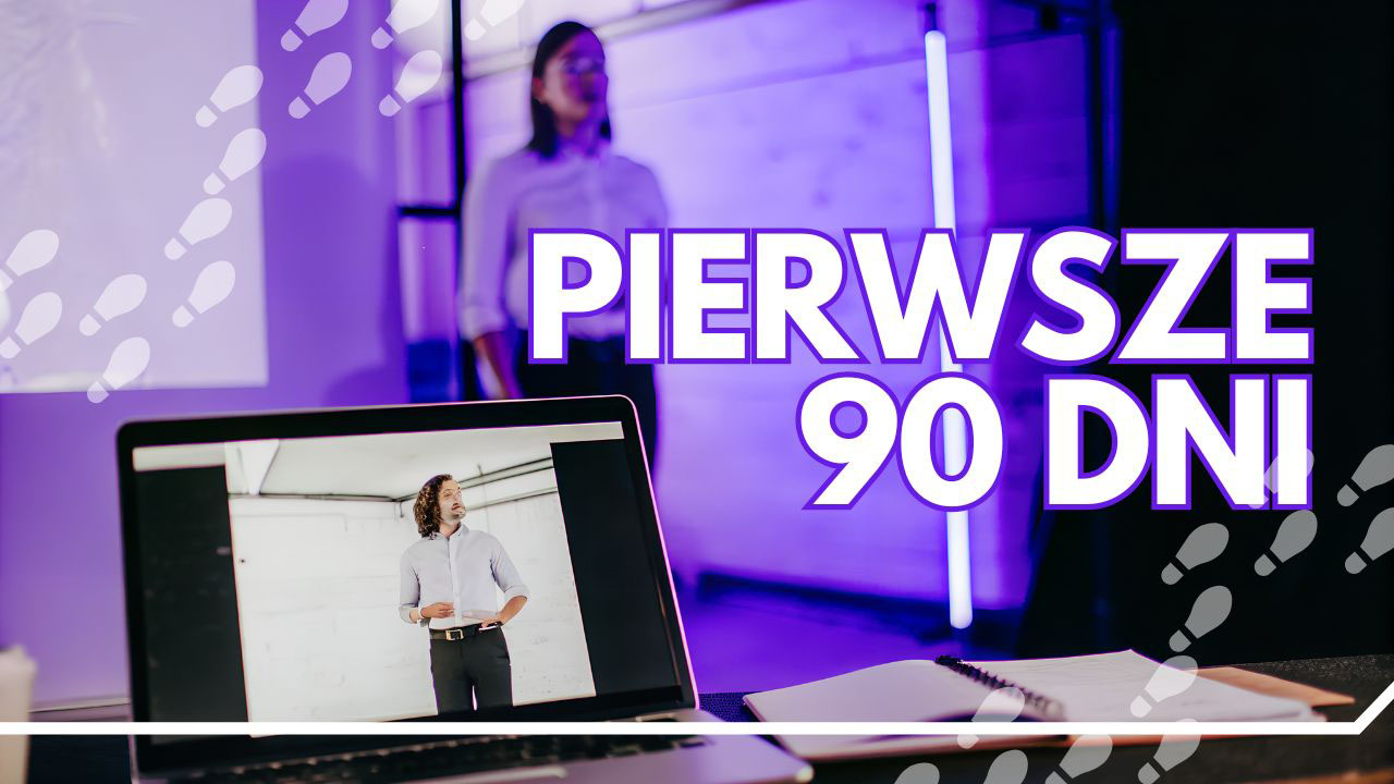 Realistyczna grafika przedstawiająca początkującego closera podczas pierwszych 90 dni nauki, praktyki i rozwoju w sprzedaży.