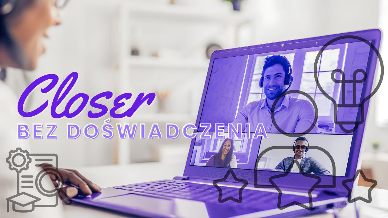 Closer prowadzący rozmowę sprzedażową online z klientem przez komputer w domowym biurze.