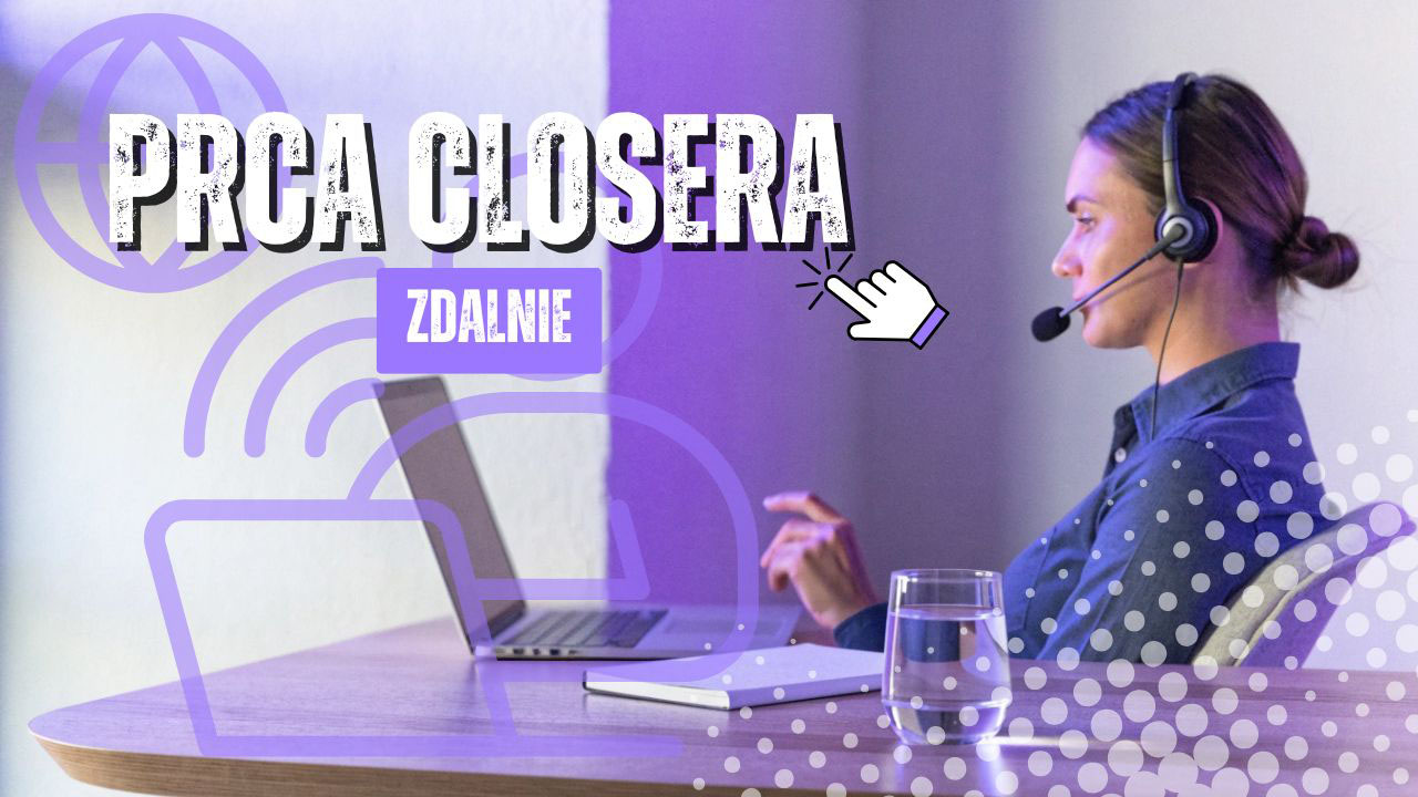 Osoba w słuchawkach prowadzi rozmowę online przy laptopie w domowym biurze.