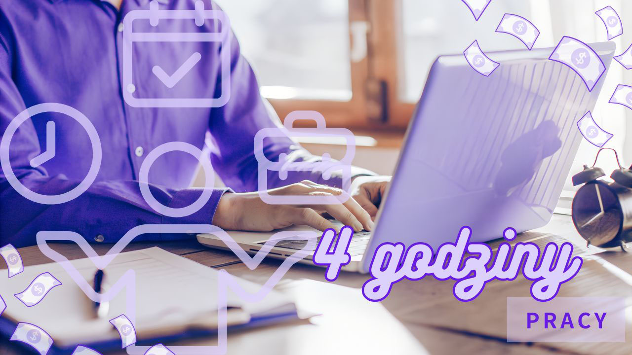 Realistyczna grafika przedstawiająca closera pracującego w nowoczesnym home office przez kilka godzin dziennie i osiągającego konkretne efekty