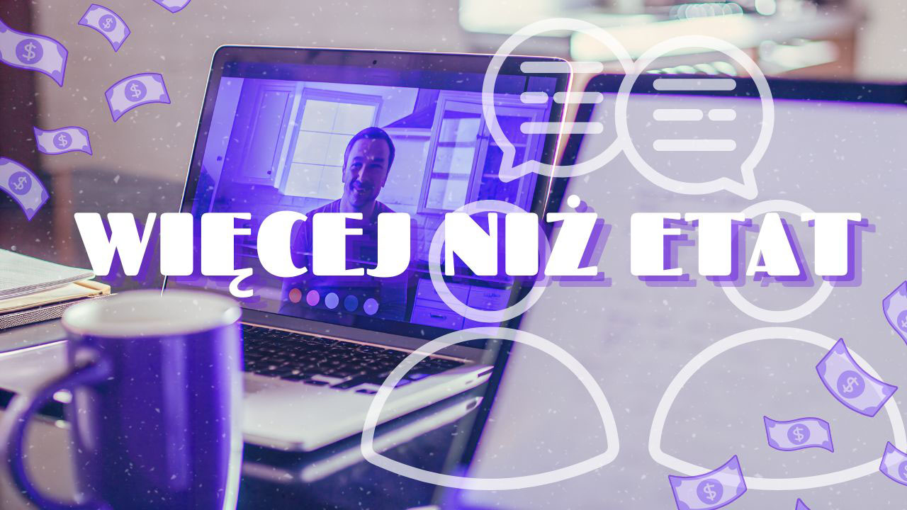 Realistyczna grafika przedstawiająca osobę pracującą z laptopem przy stole w kuchni w nowoczesnym modelu pracy zdalnej