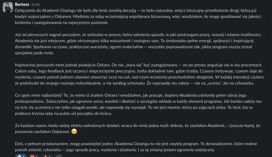 Bartosz, opinia po Akademii