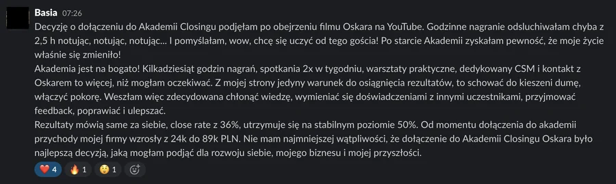 Basia, close rate z 36% do 50% w jej firmie