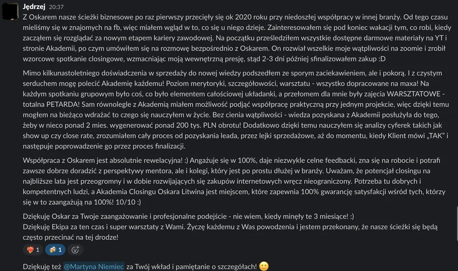 Jędrzej, wiadomość w społeczności Akademii