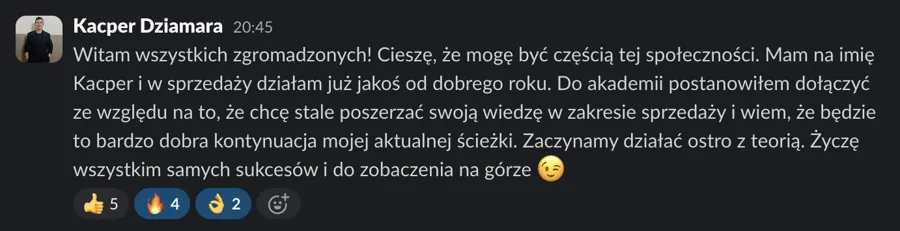 Post powitalny uczestnika Akademii: Kacper