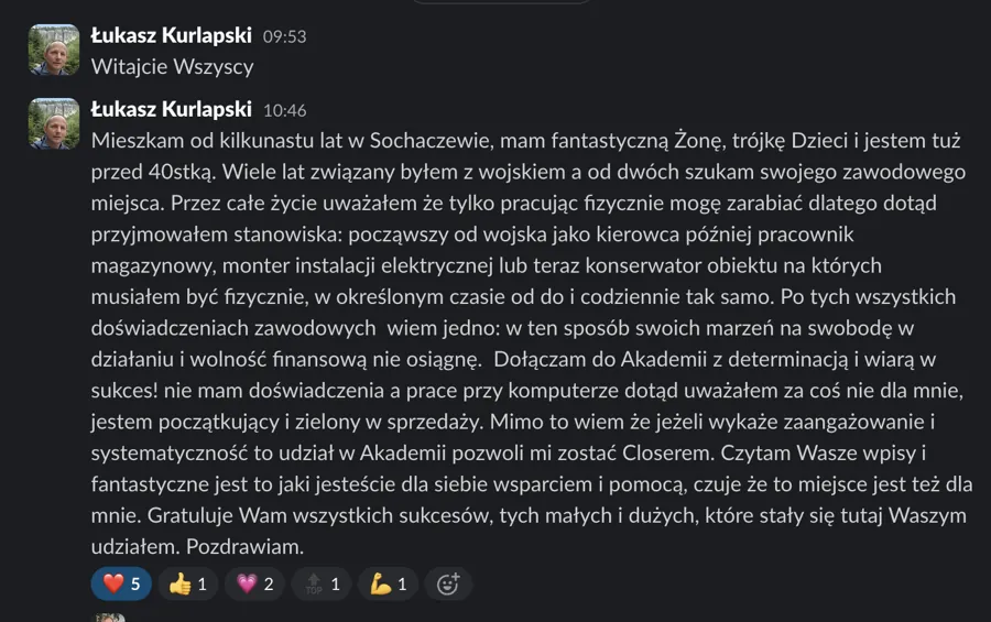 Post powitalny uczestnika Akademii: Łukasz