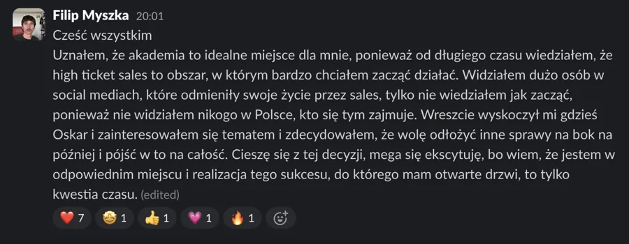 Post powitalny uczestnika Akademii: Filip