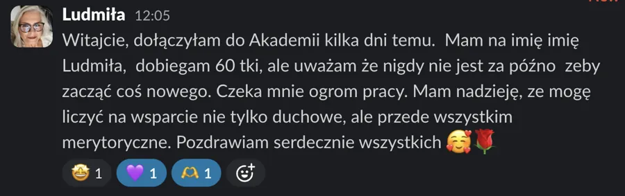 Post powitalny uczestnika Akademii: Ludmiła