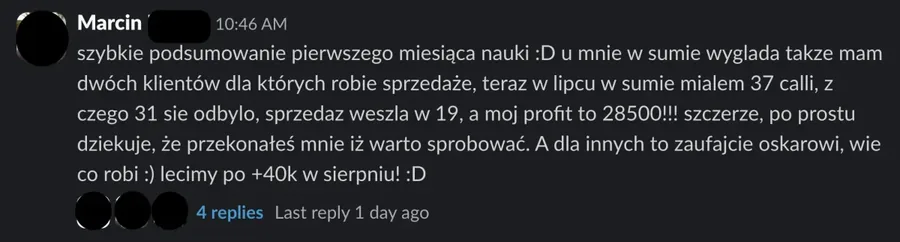 Marcin, podsumowanie pierwszego miesiąca nauki